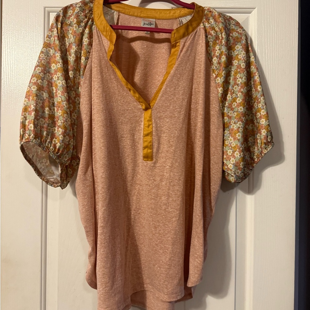 Belle Du Jour Peach and Mustard Floral Blouse